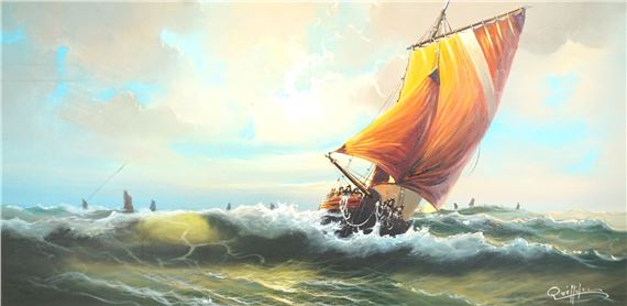 Yvan Queffelec | Bateau de pêche sur une mer formée | MutualArt
