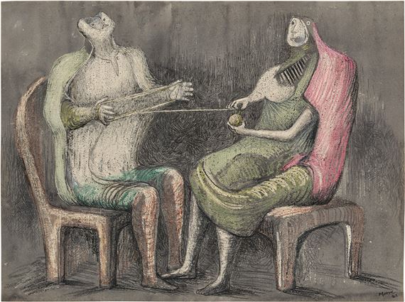 Henry Moore | Two Women Winding Wool (1942) | MutualArt
