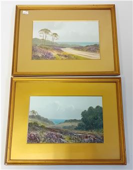 Tableau Original Gouache Herbert William Hicks – Paysage Près De Weymouth