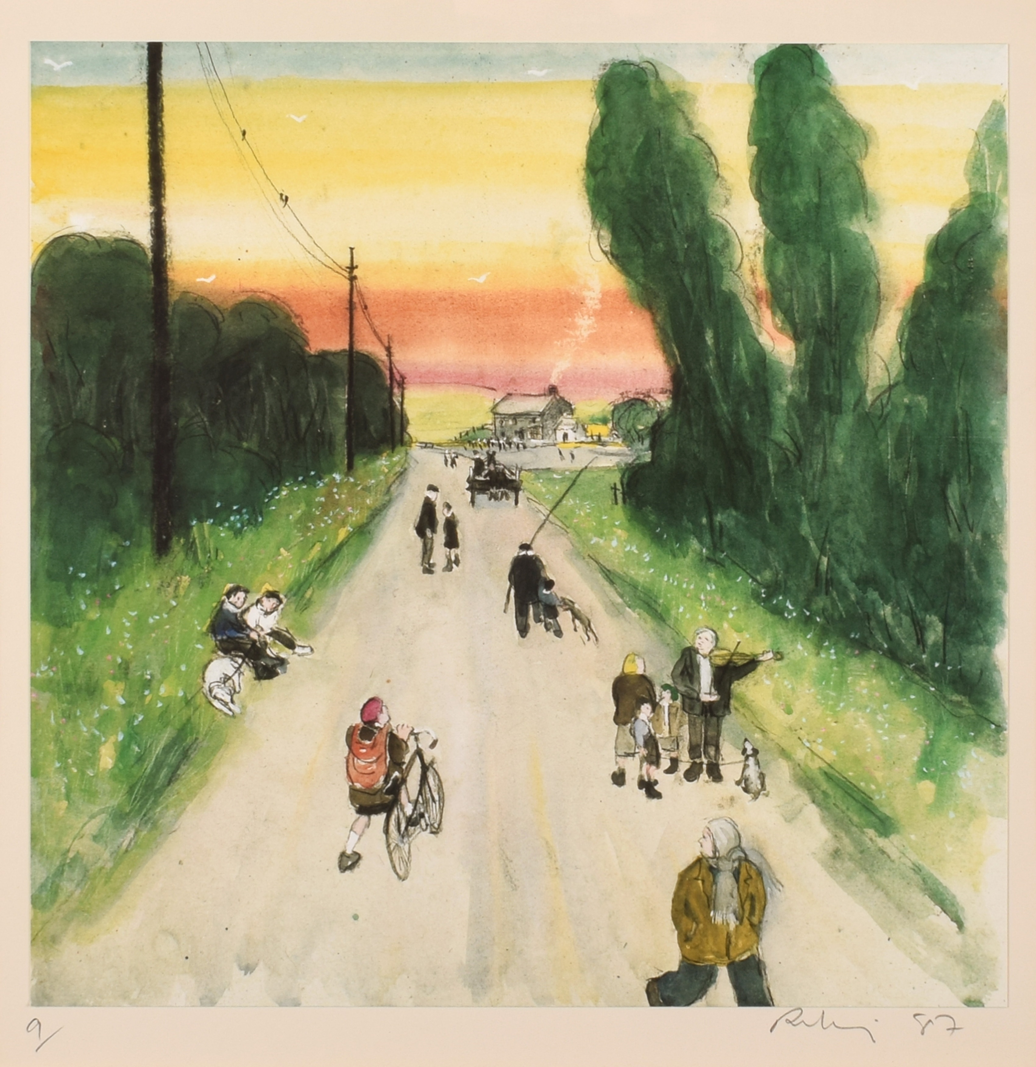 Harold Riley | Rural lane with figures (1987) | MutualArt
