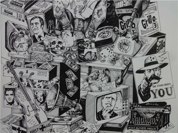 Terry Quirk | Terry Quirk Original Art Collage Pen Drawing Black White ...