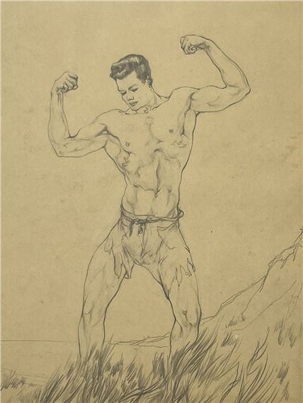 James Kirk Merrick | Shirtless Man Flexing Muscles Tiny Shorts Pencil ...