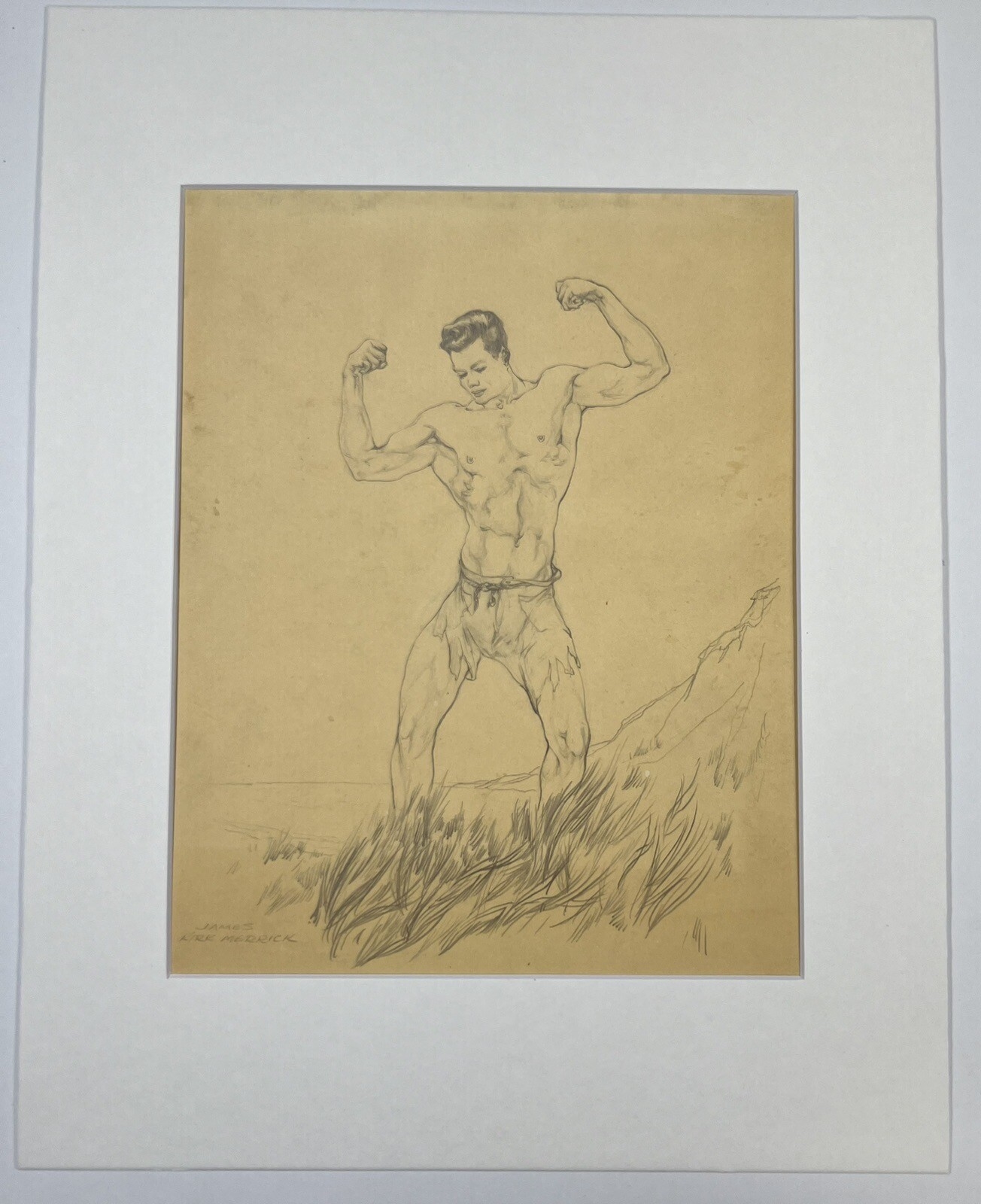James Kirk Merrick | Shirtless Man Flexing Muscles Tiny Shorts Pencil ...