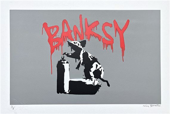 Not Banksy | Rat with Spray Can on Blue Background (2022) | MutualArt