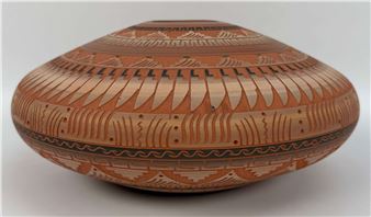 Etched Flat Pottery Pot - Hilda Whitegoat