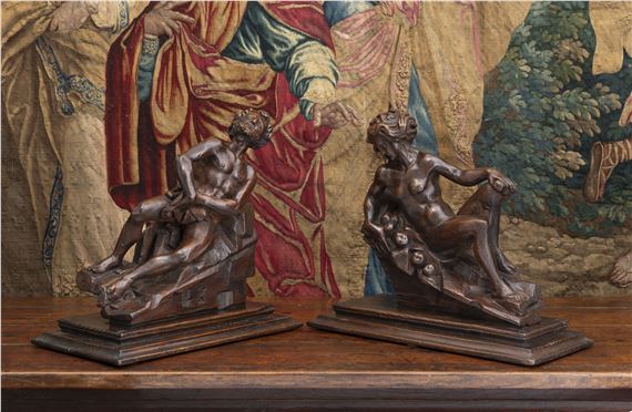 Flemish School, 16th Century | A pair of carved oak figures, Adam and ...