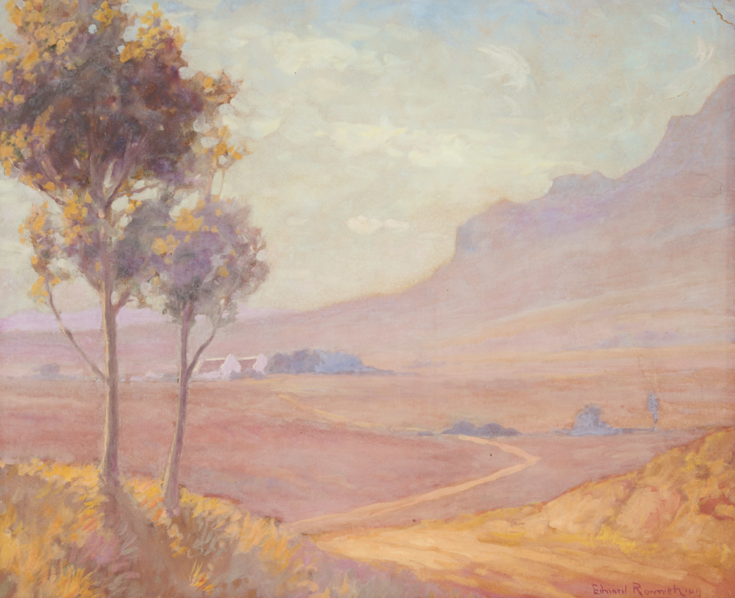 Edward Roworth | Landscape with Cape Dutch houses in the Distance (1909 ...