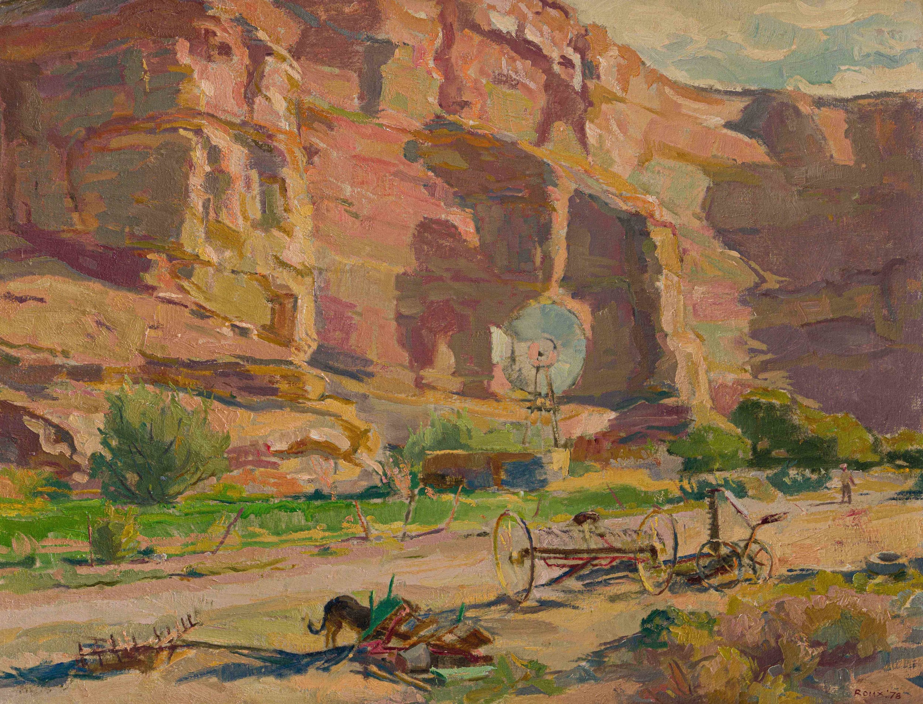 François Roux | Farm Scene with Windmill (1978) | MutualArt