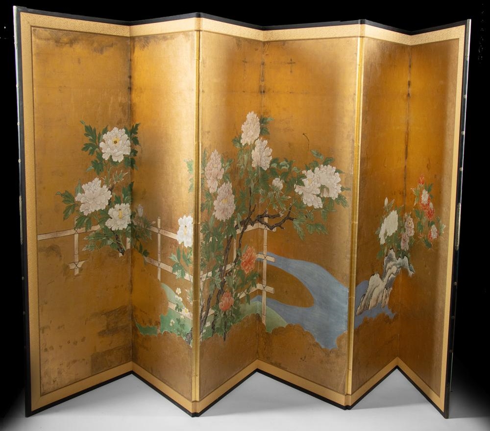 Kano School | Japanese Kano School–Style Byobu Peonies on Gold Leaf ...