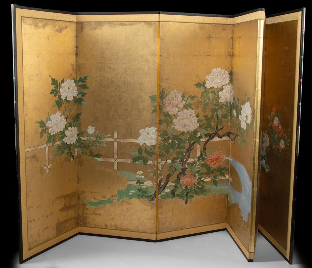 Kano School | Japanese Kano School–Style Byobu Peonies on Gold Leaf ...