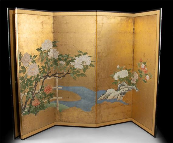 Kano School | Japanese Kano School–Style Byobu Peonies on Gold Leaf ...