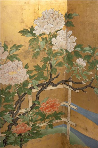 Kano School | Japanese Kano School–Style Byobu Peonies on Gold Leaf ...