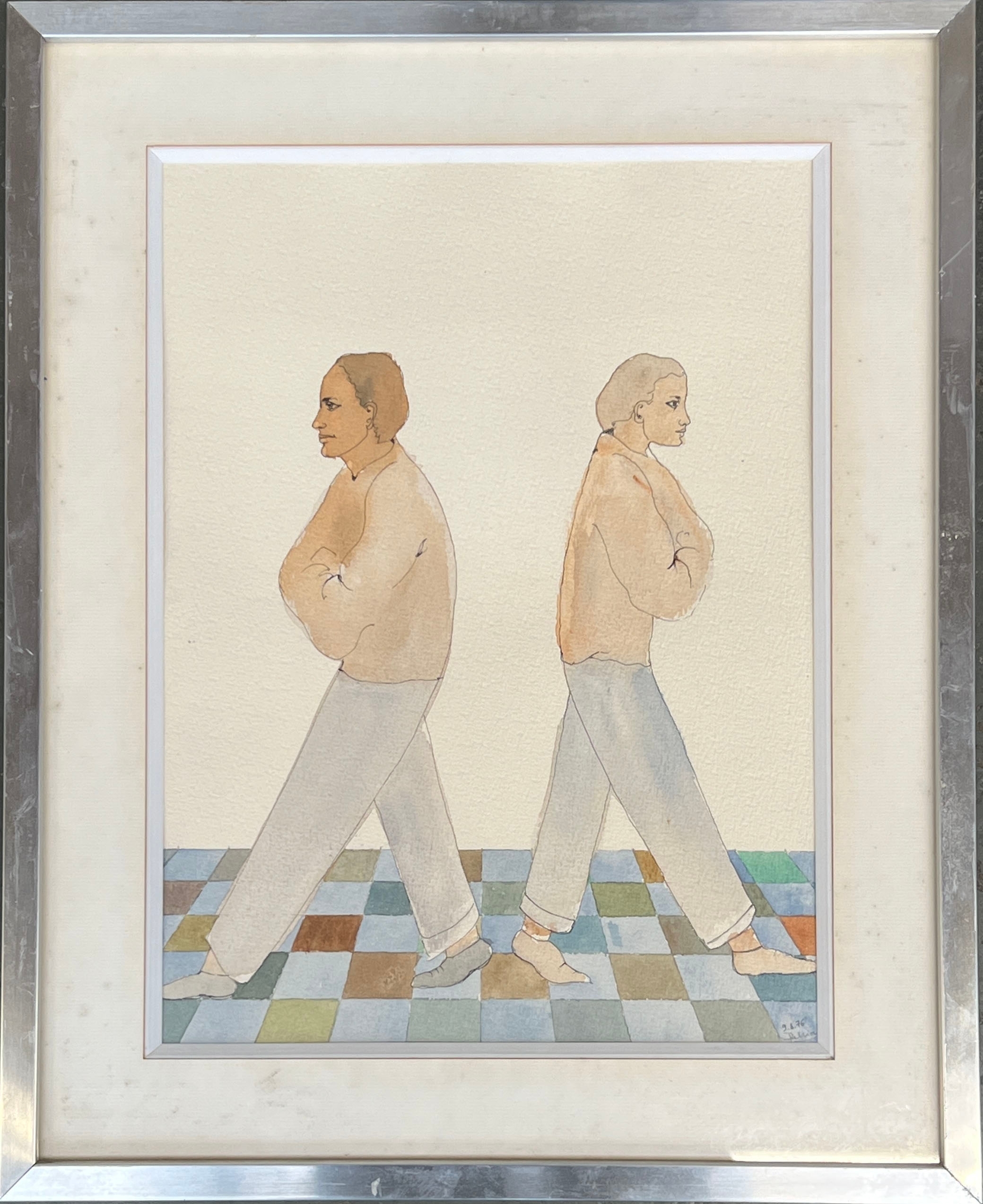 Anthony Palliser | a pen and wash study, two figures on a chequered ...