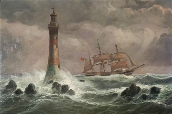 William Frederick Mitchell | Ships Off a Lighthouse in a Stormy Sea: A ...