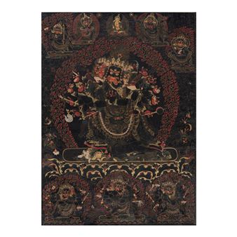 A BLACKGROUND THANGKA OF MAHAKALA