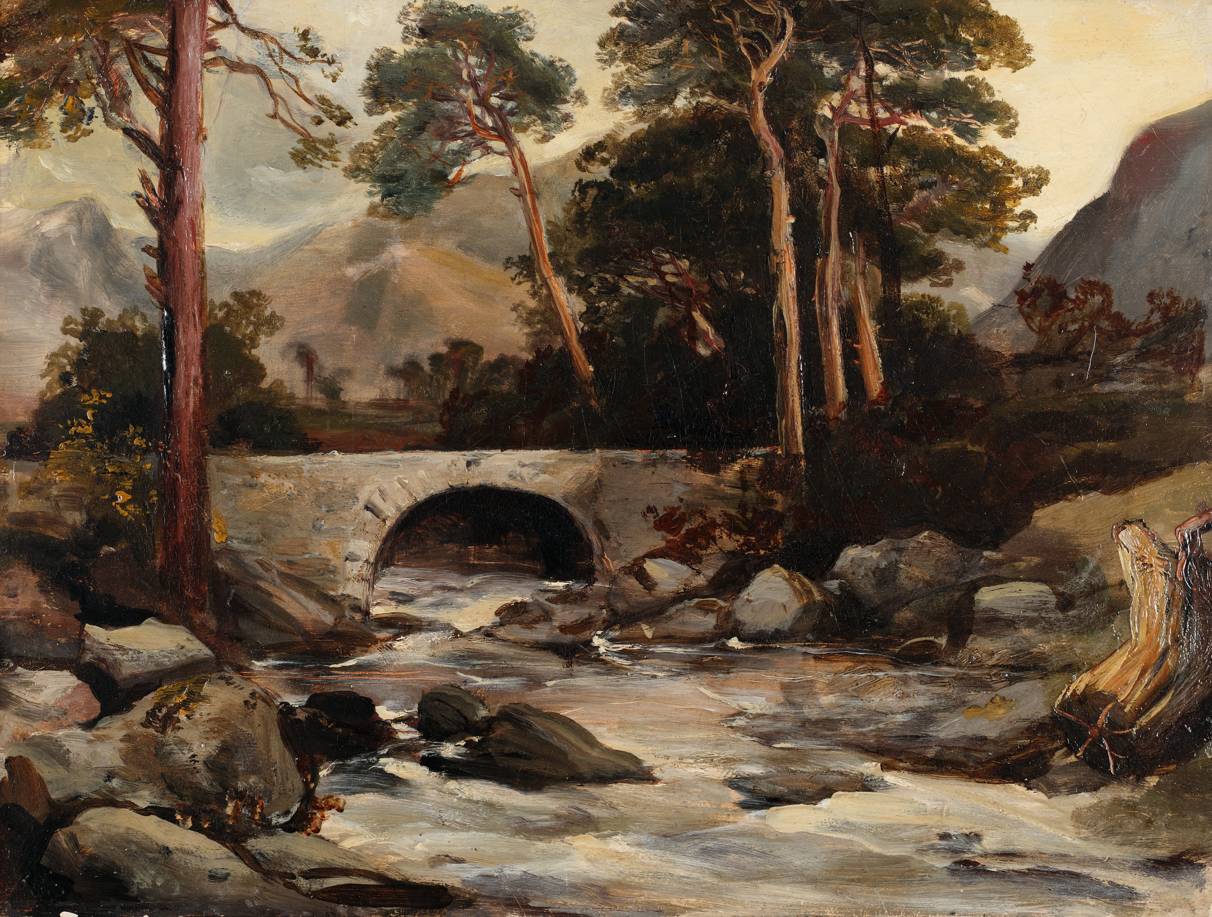 Edwin Landseer | Bridge over a stream, historically known as a view ...