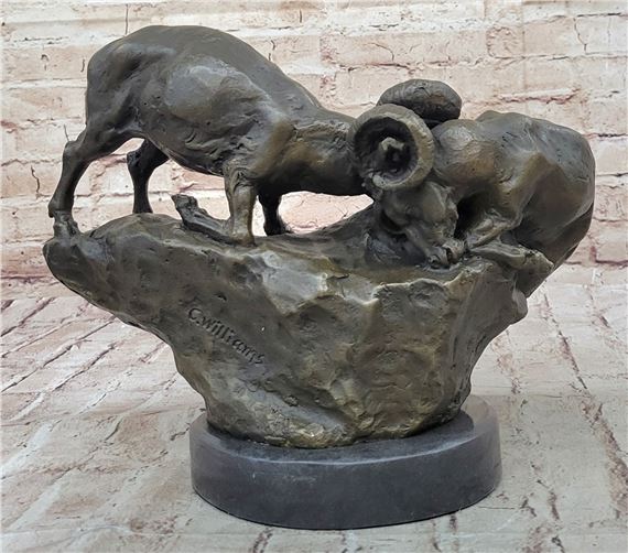 C. Williams | Confrontation Between 2 Rams Bronze Sculpture Figure ...