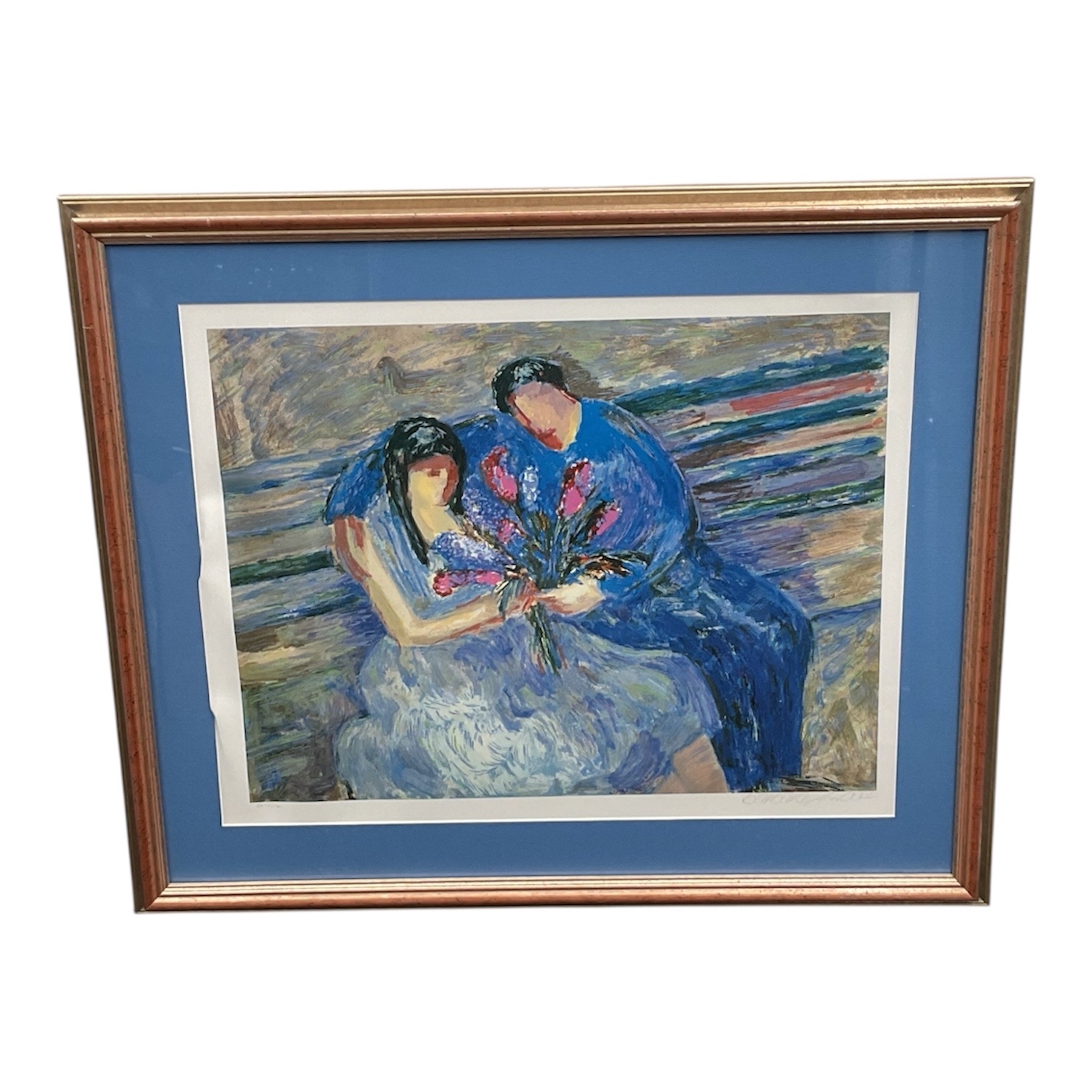 Lithographie Signée BARBARA A. - 'Femme En Bois Avec Fleurs', édition Limitée 952/??, Encadrée