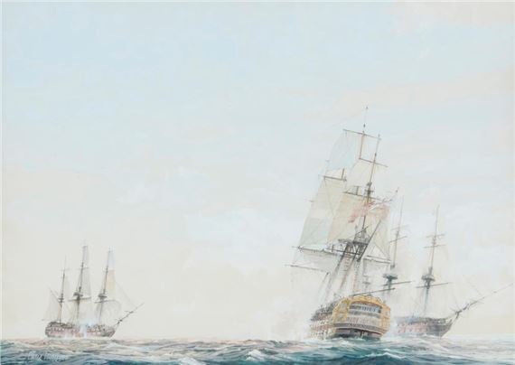 Christopher Mayger | English and American frigate in battle | MutualArt