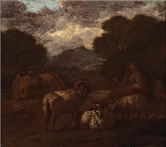 A landscape with a resting shepherdess - Simon van der Does