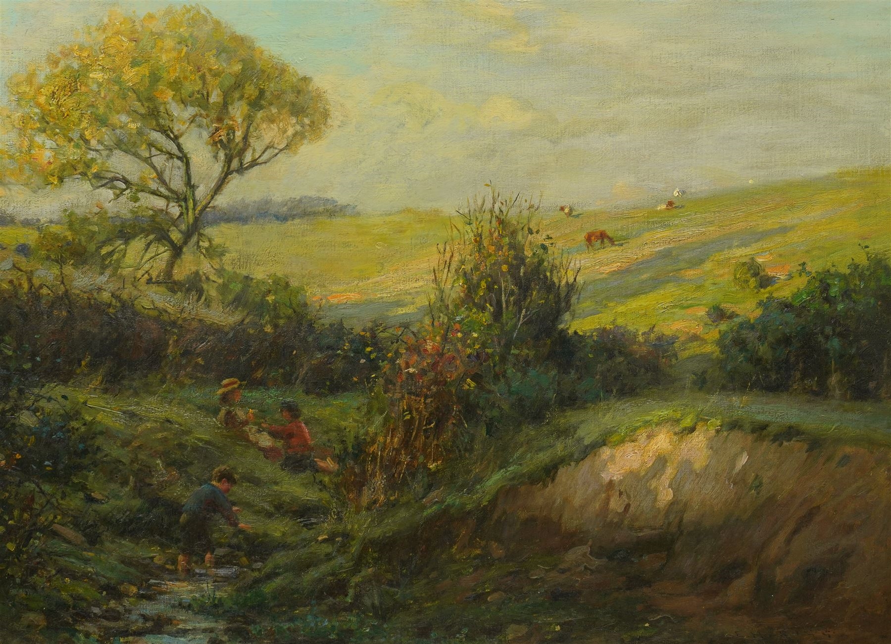 Ernest Higgens Rigg | Children Playing in a Stream near Staithes ...