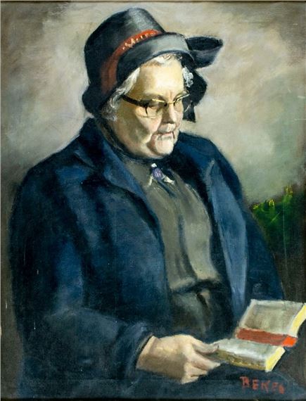 Portrait of Old Woman with Book by American School, 20th Century