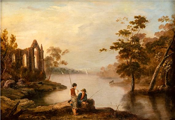 William Havell | River landscape with anglers and a ruin (1843) | MutualArt