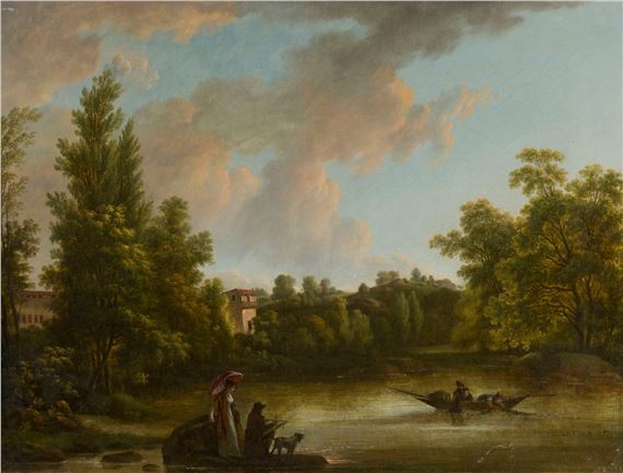 French School, 19th Century | River landscape with a draftsman and ...