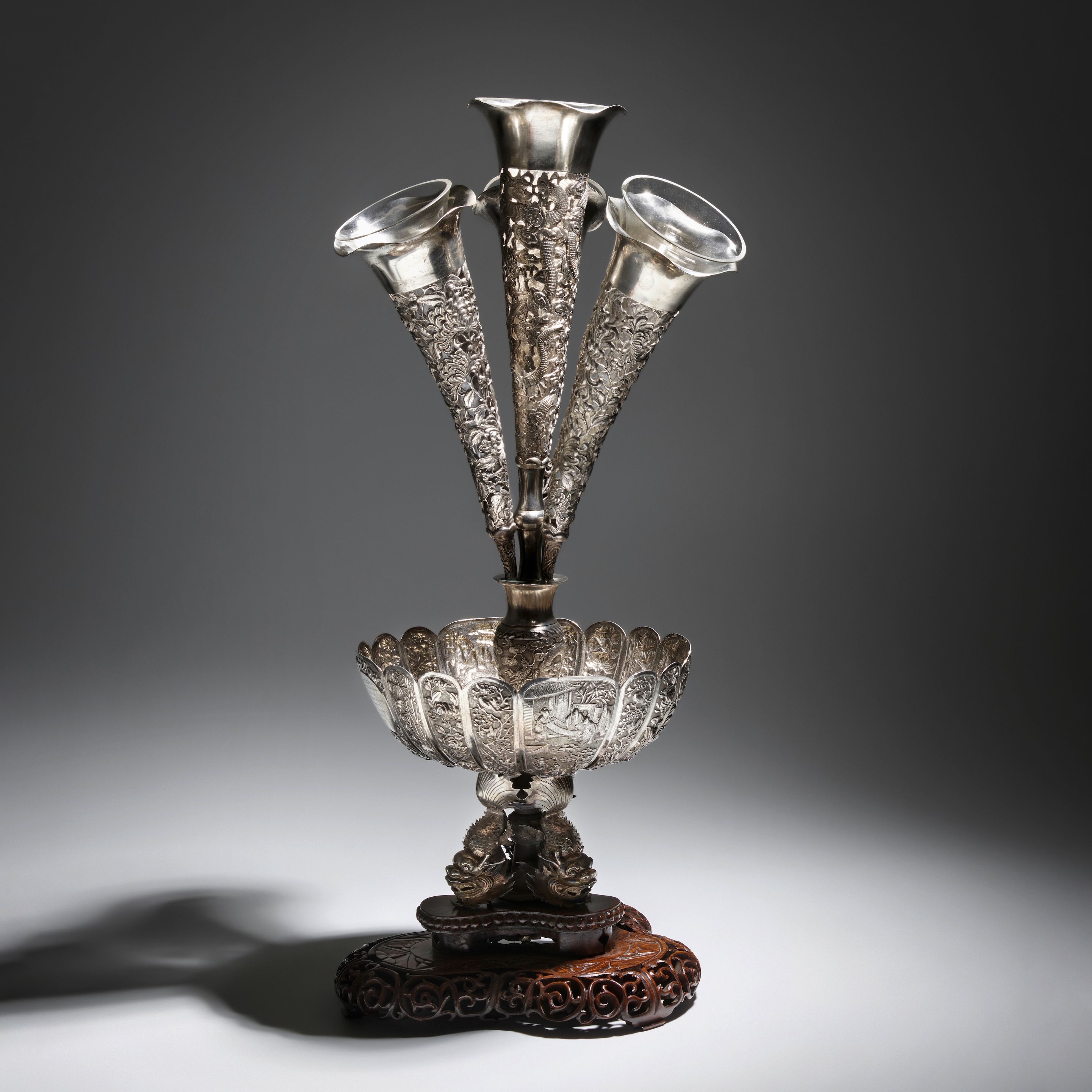 Chinese School | A RARE AND EXCEPTIONALLY LARGE SILVER ORNAMENTAL ...