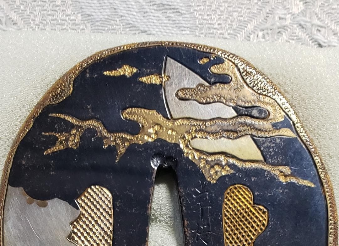Kano Natsuo | Jingo Sakura Viewing Moon Tsuba – Gold & Silver Inlay ...