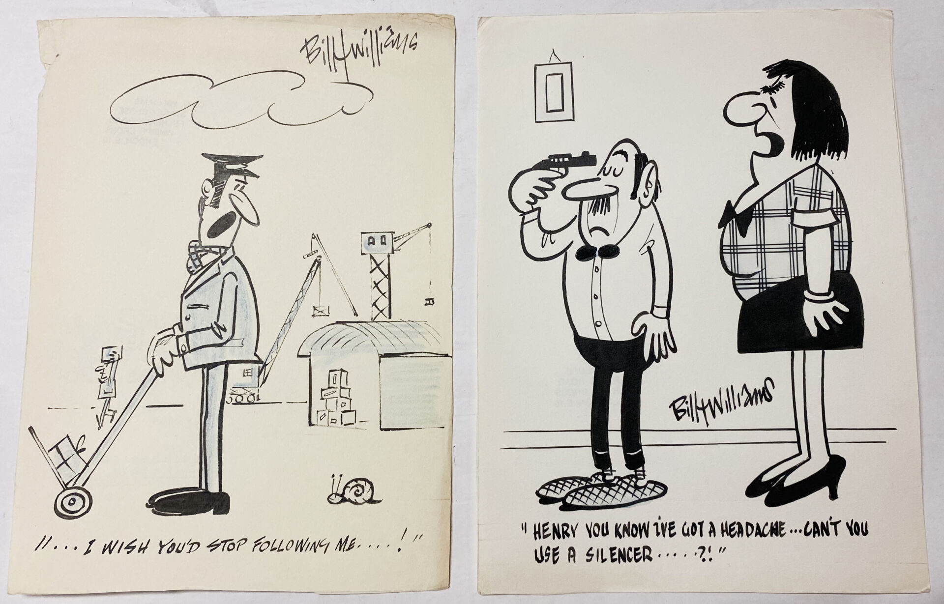 Bill Williams | TWO ORIGINAL SIGNED CARTOONS ON PAPER | MutualArt