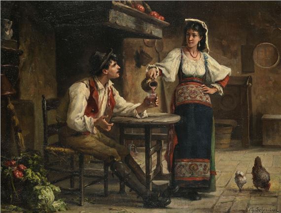 Scène d'intérieur napolitain - Charles Baptiste Schreiber