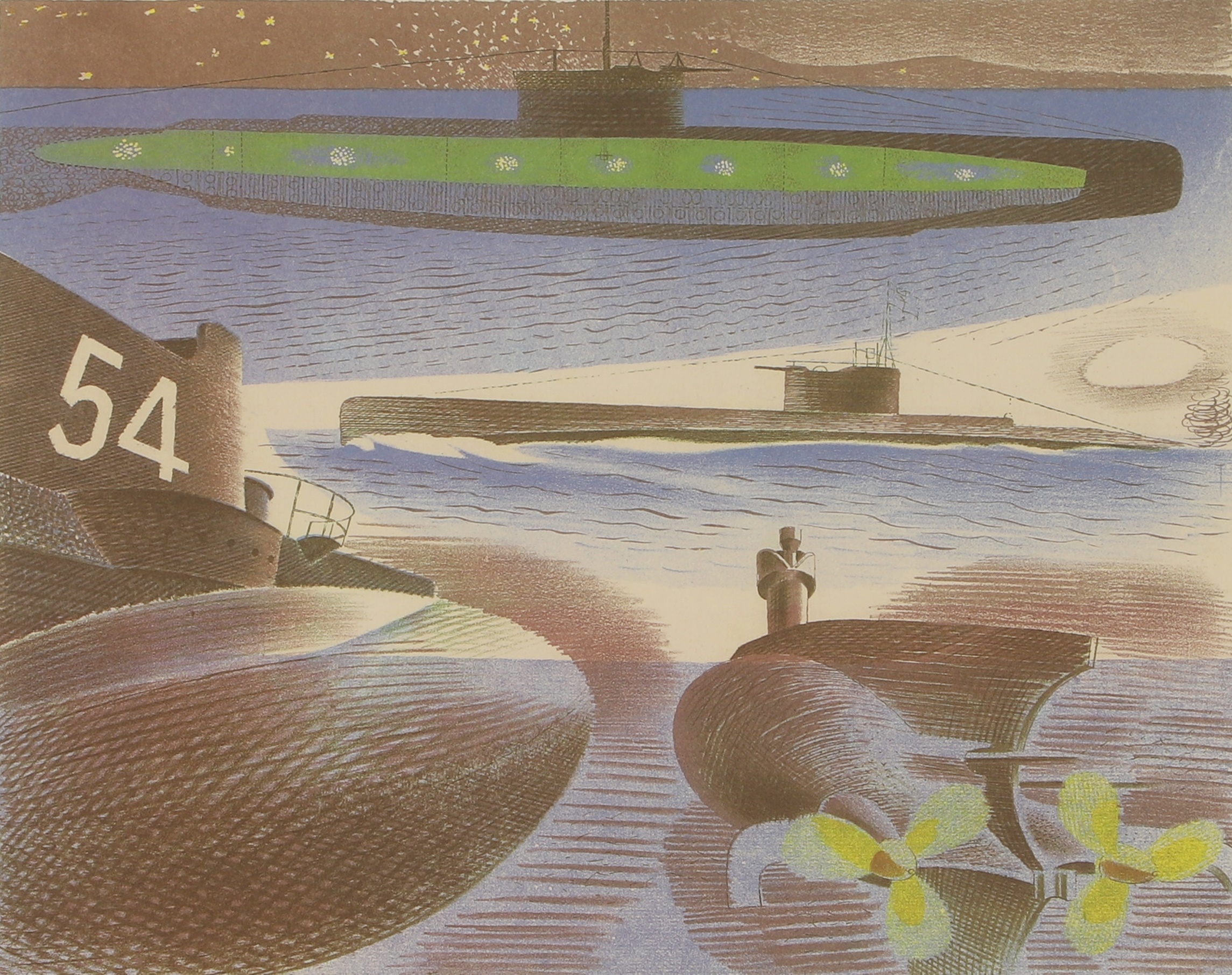 Eric Ravilious | Submarine submerged, from 'Submarine Dream (1996 ...