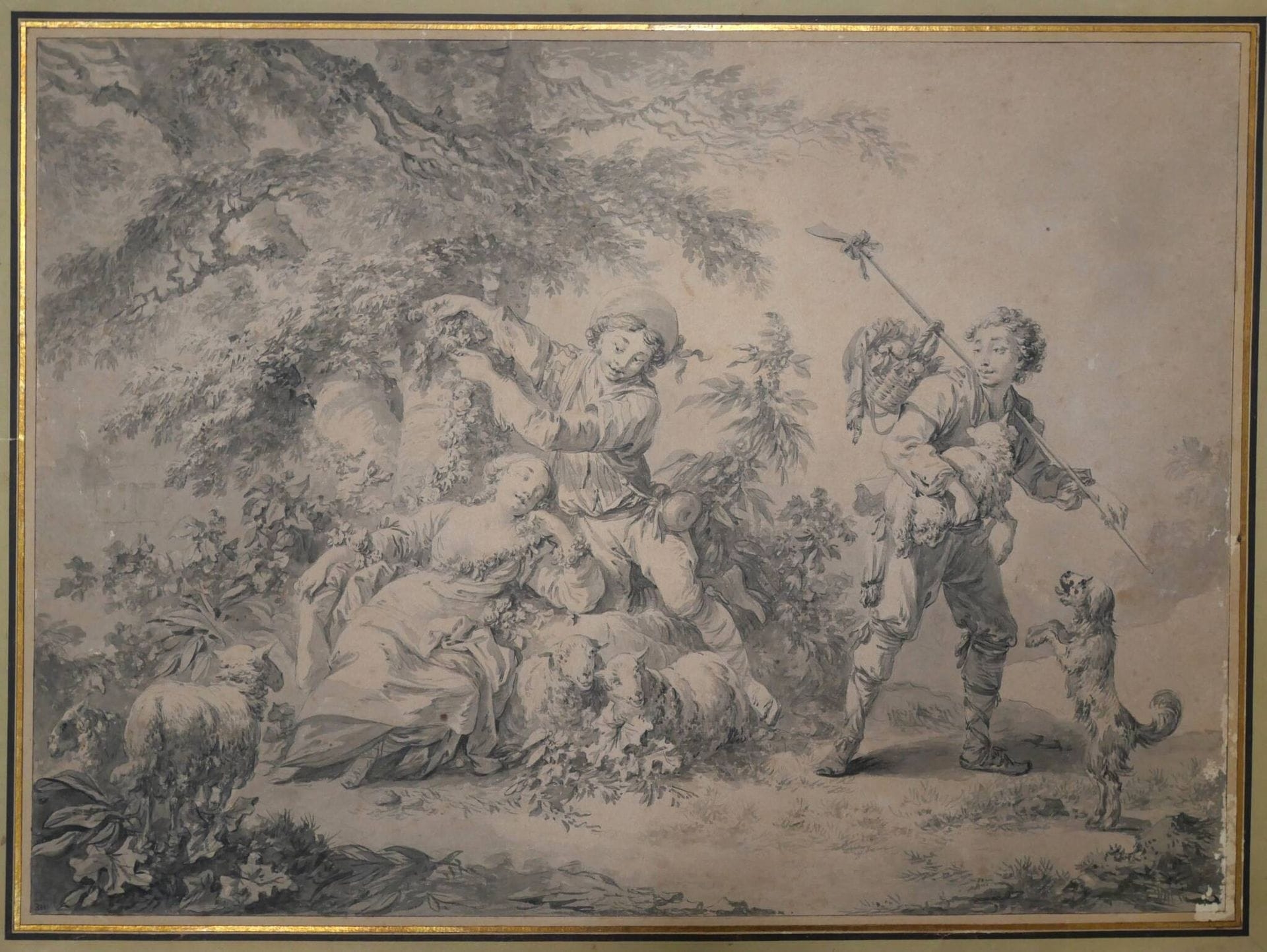French School, 18th Century | Two shepherds, a sleeping shepherdess ...