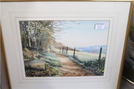 Michael Bromley | three ink and watercolour drawings, rural scenes ...