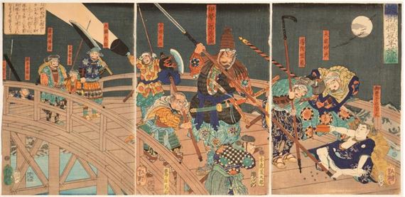 Meeting at Yahagi Bridge - Utagawa Yoshitsuya