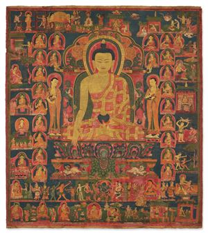 A thangka depicting the life of the Buddha