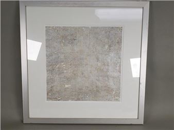 A minimalist framed artwork featuring a textured, neutral-toned square on a white background.
