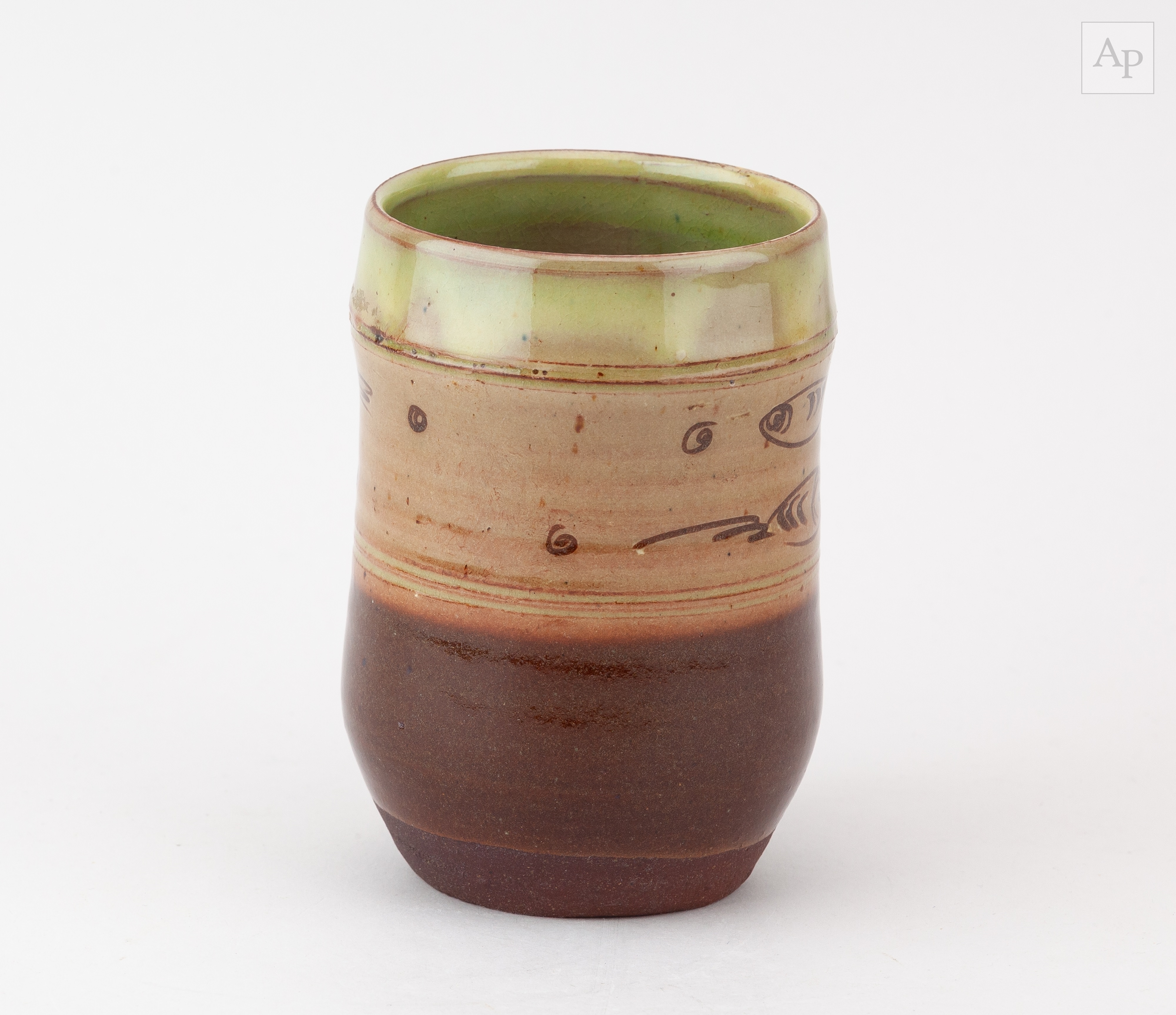 Ray Finch | Winchcombe Pottery; a slipware mug decorated with fish ...