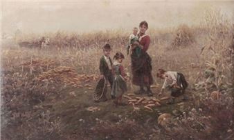 Familie beim Maiskolben Sammeln - Laszlo Pataky von Sopatak