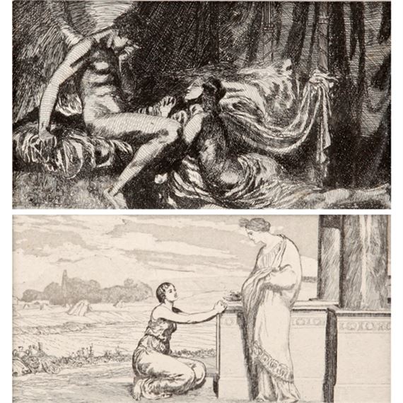 Psyche und Ceres, Psyche Amor bittend, Venus im Gemache Amors, Amor und Apollo - Max Klinger