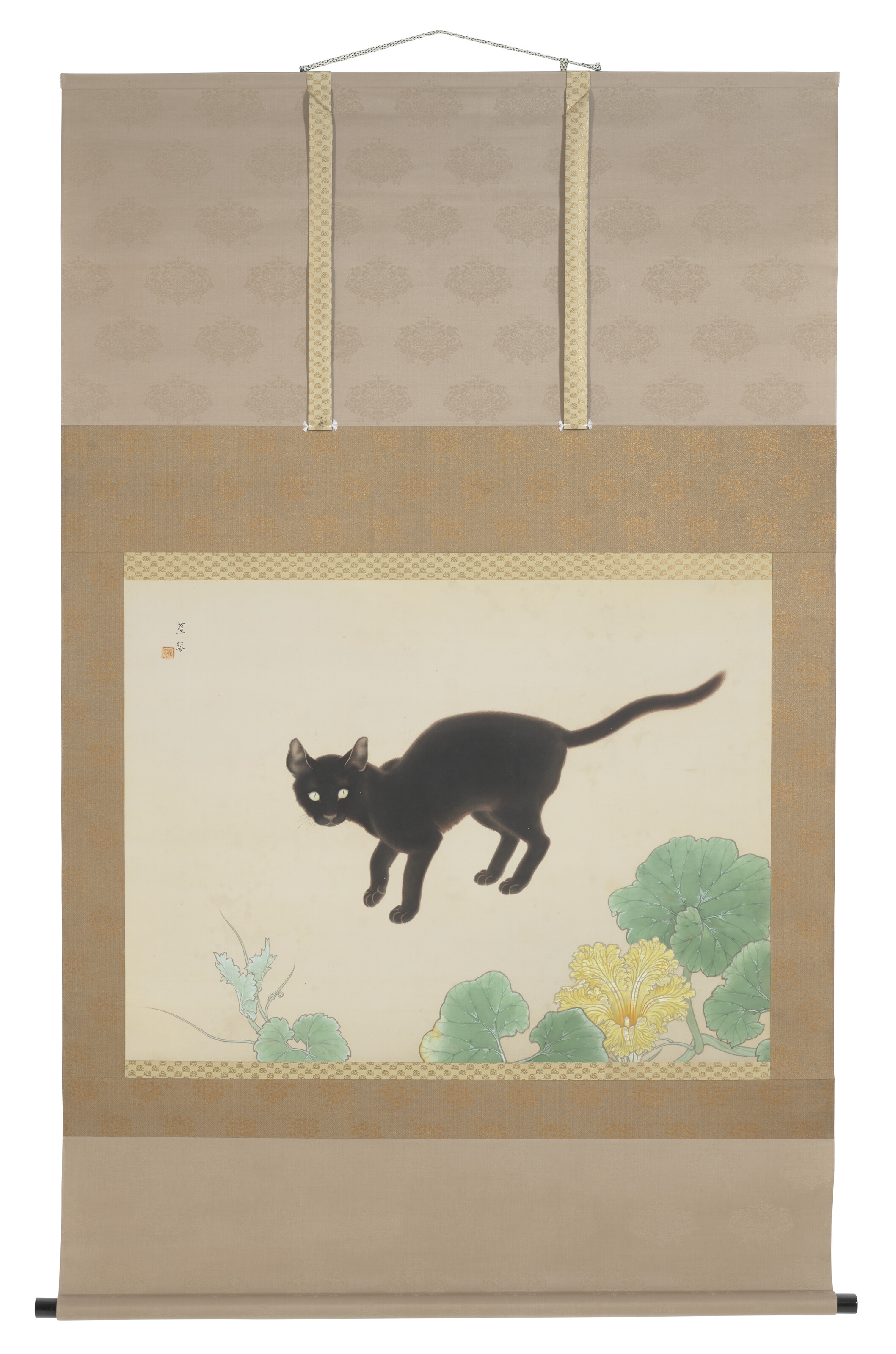 Katsuta Shōkin | Black Cat and Nasturtium | MutualArt