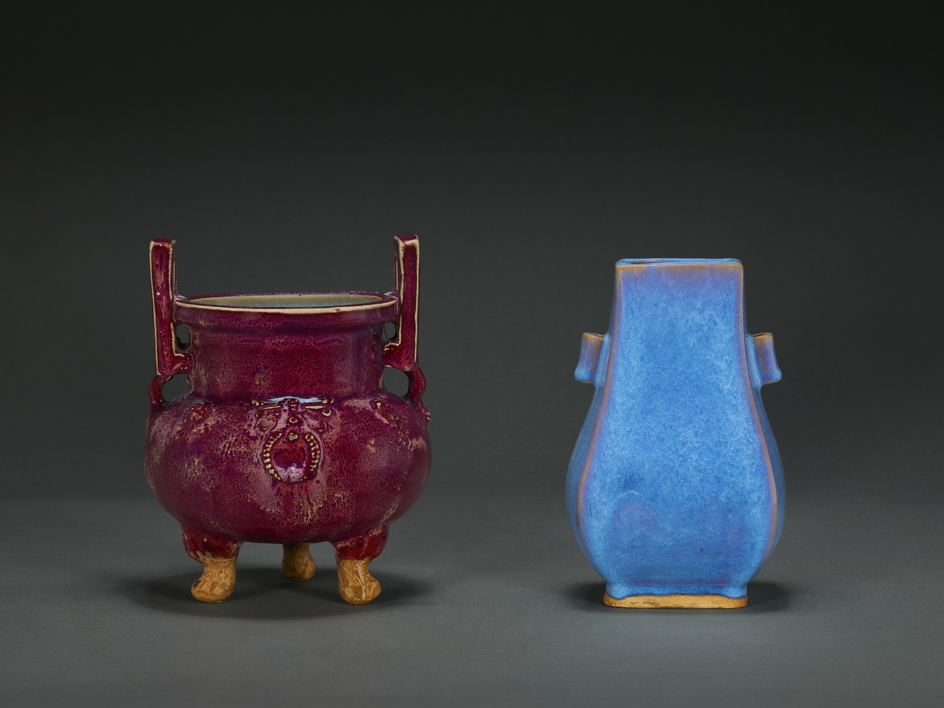 Chinese School | A PURPLE-SPLASHED JUN-TYPE TRIPOD CENSER AND A BLUE ...