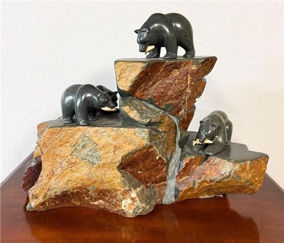 Rock Formation with Bears after a Successful Fishing Hunt - Eddie Lee