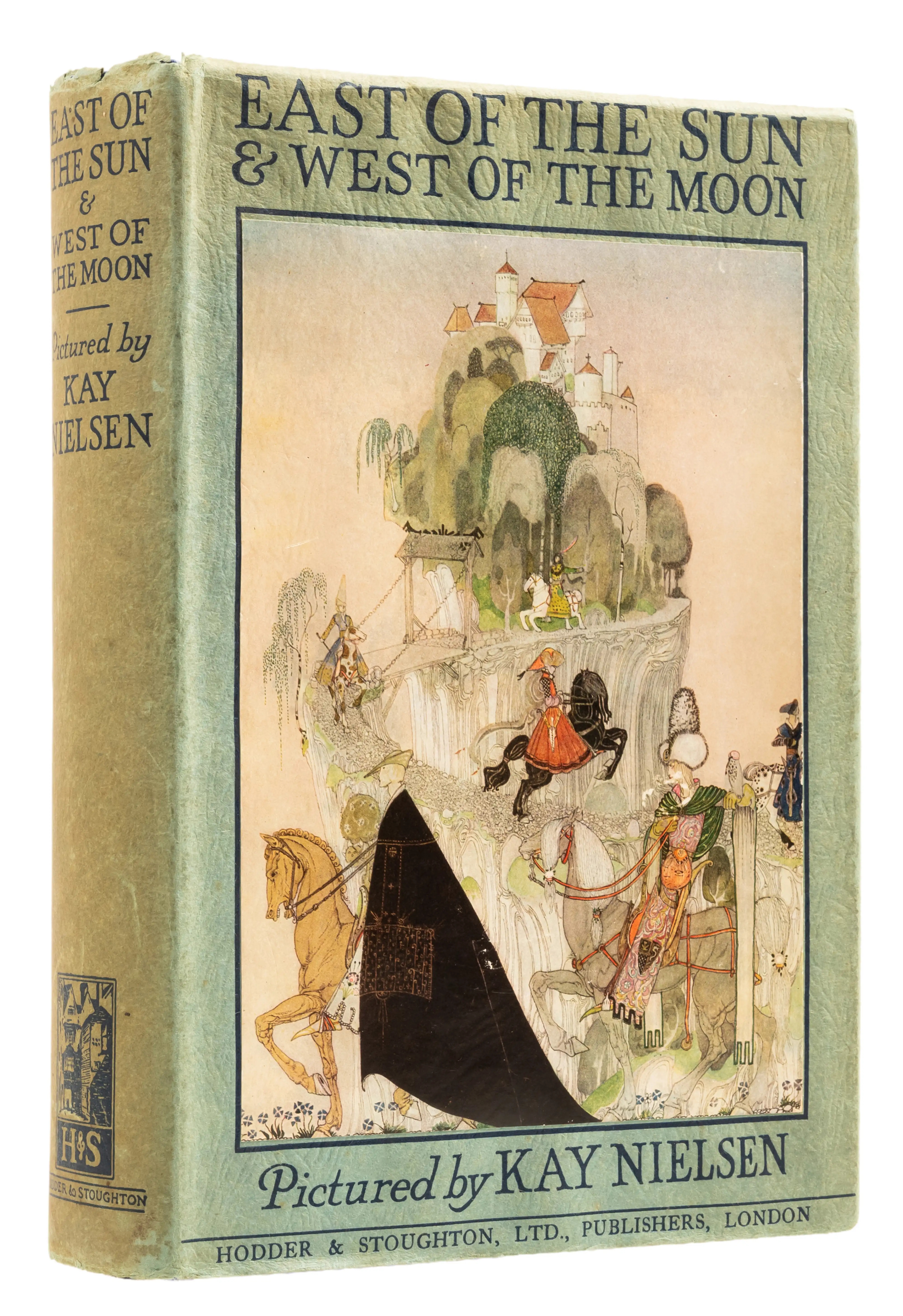 A vintage book cover featuring a whimsical fantasy scene with knights and a floating castle.