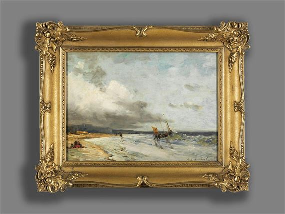 FISCHERBOOTE AN BEWEGTER NORDSEEKÜSTE - Andreas Achenbach