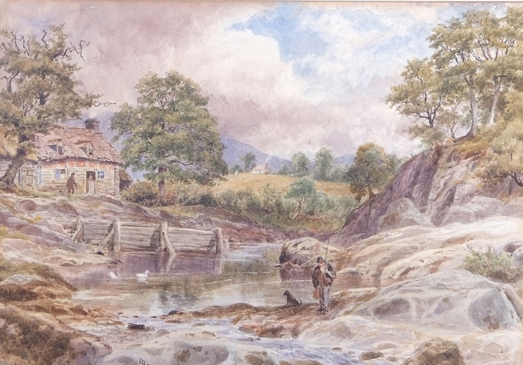 Charles Harmony Harrison | A rural scene with an angler and dog on the ...
