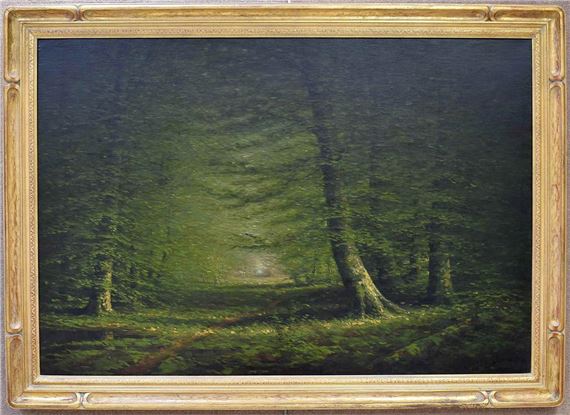 Forest landscape with sunlight filtering through the trees - Harvey Joiner