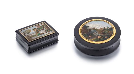 Italian School, 19th Century | Two tortoiseshell and micromosaic snuff ...