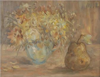 Still Life of Flowers in a Jug and a Pear